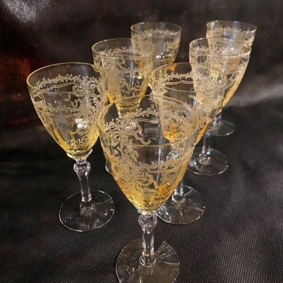 Fostoria June Topaz Etched Water Goblets - Picture 2 of 2